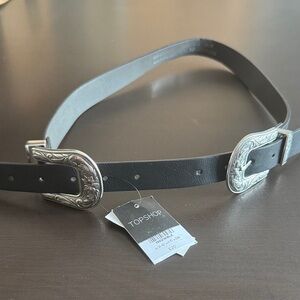 Topshop Black Belt with Ornate Silver Buckles